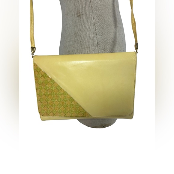 Vintage NORDSTROM yellow leather shoulder bag and clutch 80s - Picture 1 of 14
